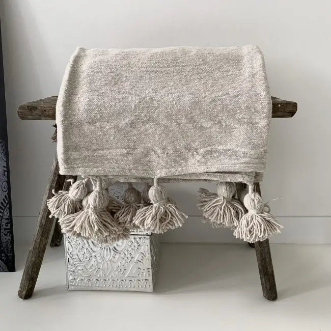 Grote katoenen plaid met pompon